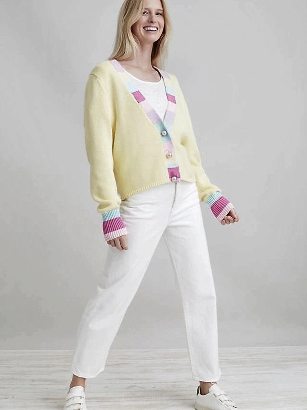 Olivia Rubin Tally Color Block Cotton Cardigan Size Medium Like New